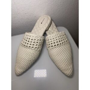 BIRDIES The Swan Mules Shoes Woven Faux Leather Pointed Toe White Slip On Sz 10